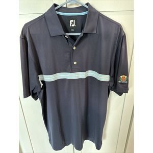 FJ Foot Joy Golf Polo Shirt Blue Men's Medium Woodlands Hill Country Golf Club